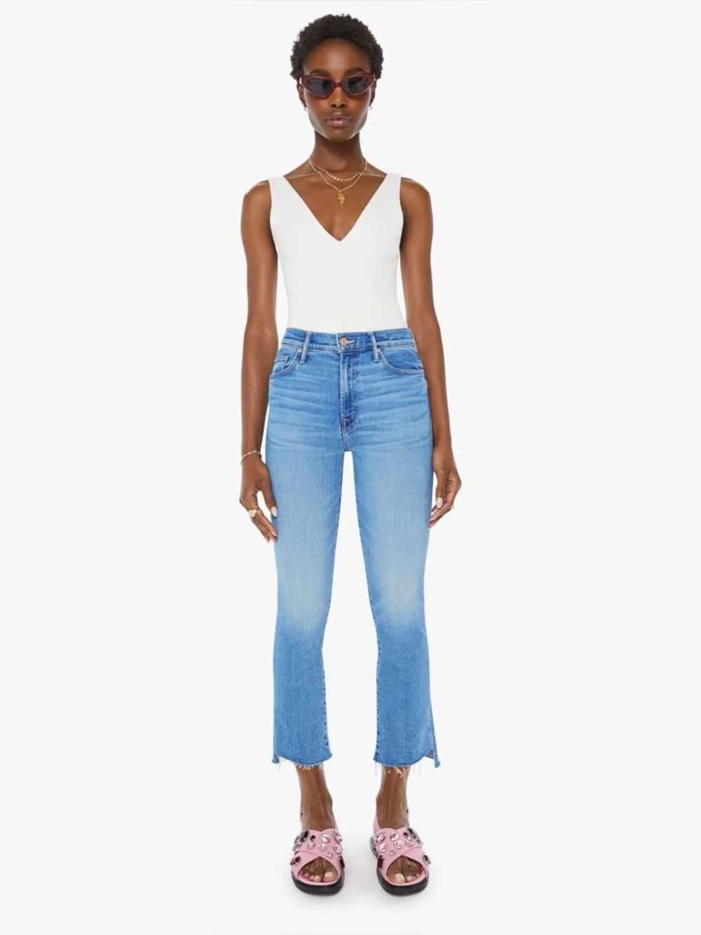 MOTHER The Insider Crop Step Fray Jeans in Out Of The Blue 26 - Picture 1 of 8